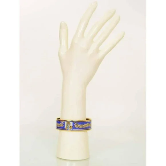 Hermes Tiger Bangle Bracelet Cloisonne Enamel Blue Gold Vintage Size 65 RARE! - Picture 8 of 9